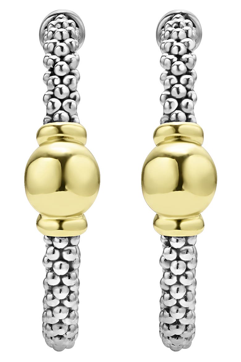Signature Caviar Bead Station Hoop Earrings, Alternate, color, TWO-TONE