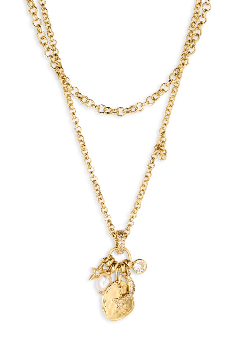 Charm Cluster Double Strand Necklace, Main, color, GOLD