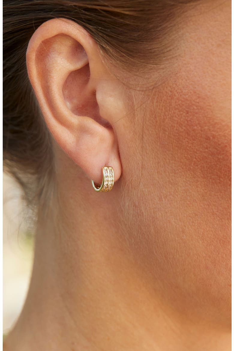 Double Row Cubic Zirconia Huggie Hoop Earrings, Main, color, YELLOW