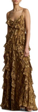 Lauren Ralph Lauren Snakeskin Print Crinkle Georgette Cocktail Dress