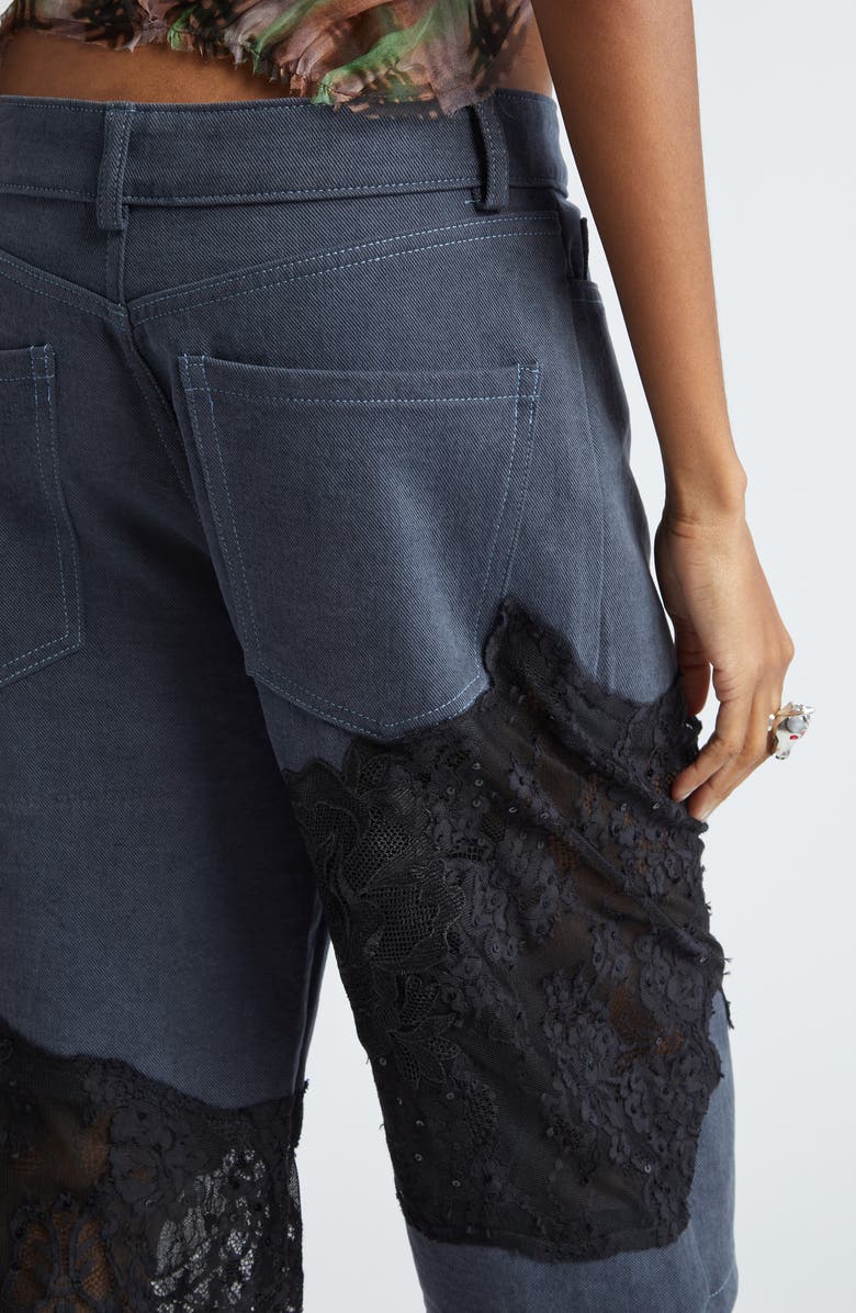 Collina Strada Mikaela Lace Patched Denim Bermuda Shorts, Alternate, color, 