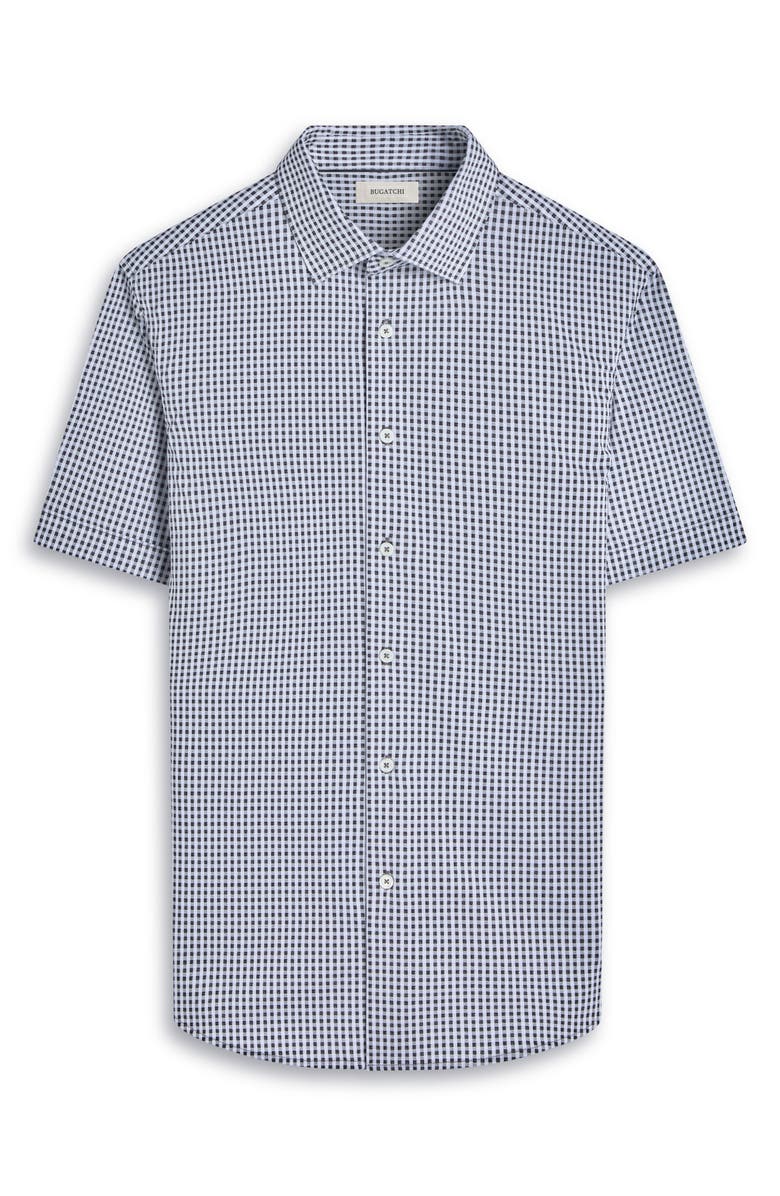 Bugatchi Miles OoohCotton<sup>®</sup> Gingham Short Sleeve Button-Up Shirt, Alternate, color, Black