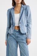 Tractr Puff Shoulder Denim Blazer