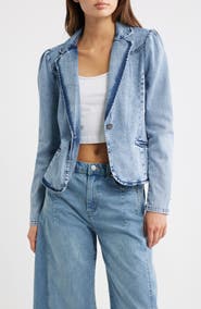 Tractr Puff Shoulder Denim Blazer