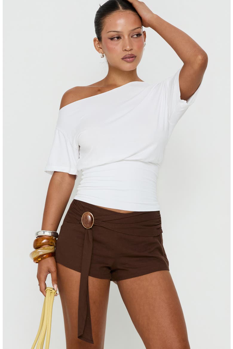Florana Belted Mini Shorts, Main, color, CHOCOLATE