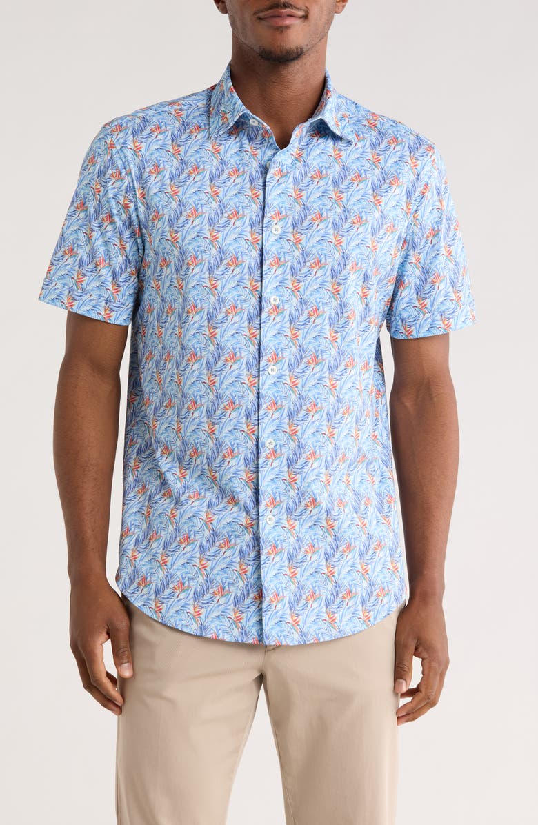 Bugatchi Short Sleeve Button-Up Shirt, Main, color, Sky