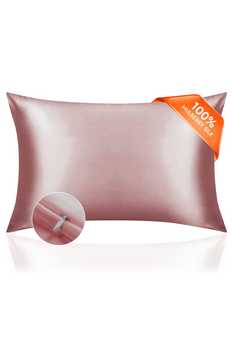 22Momme Mulberry Silk Hidden Zipper Pillowcase, Main, color, PaleMauve
