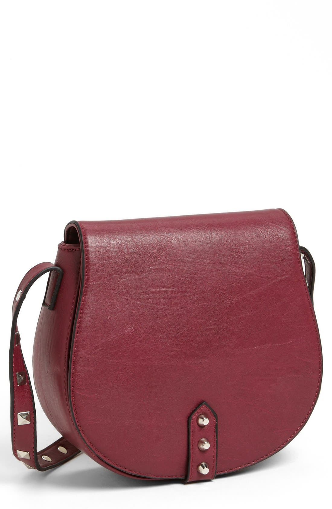 Faux Leather Crossbody Bag, Main, color, BERRY