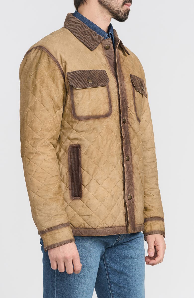 FLYNT Corduroy Trim Diamond Quilted Suede Jacket, Alternate, color, Flax