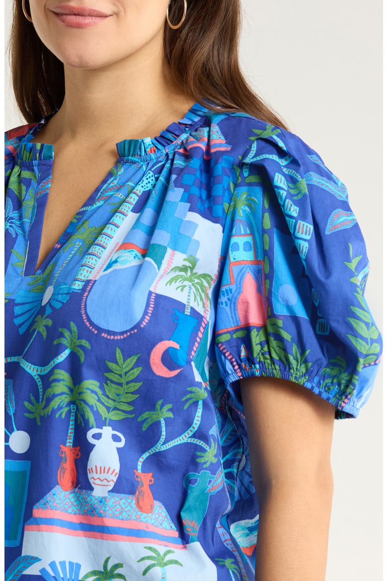 Punta Alta Puff Sleeve Cotton Top, Alternate, color, COBALT-COMBO