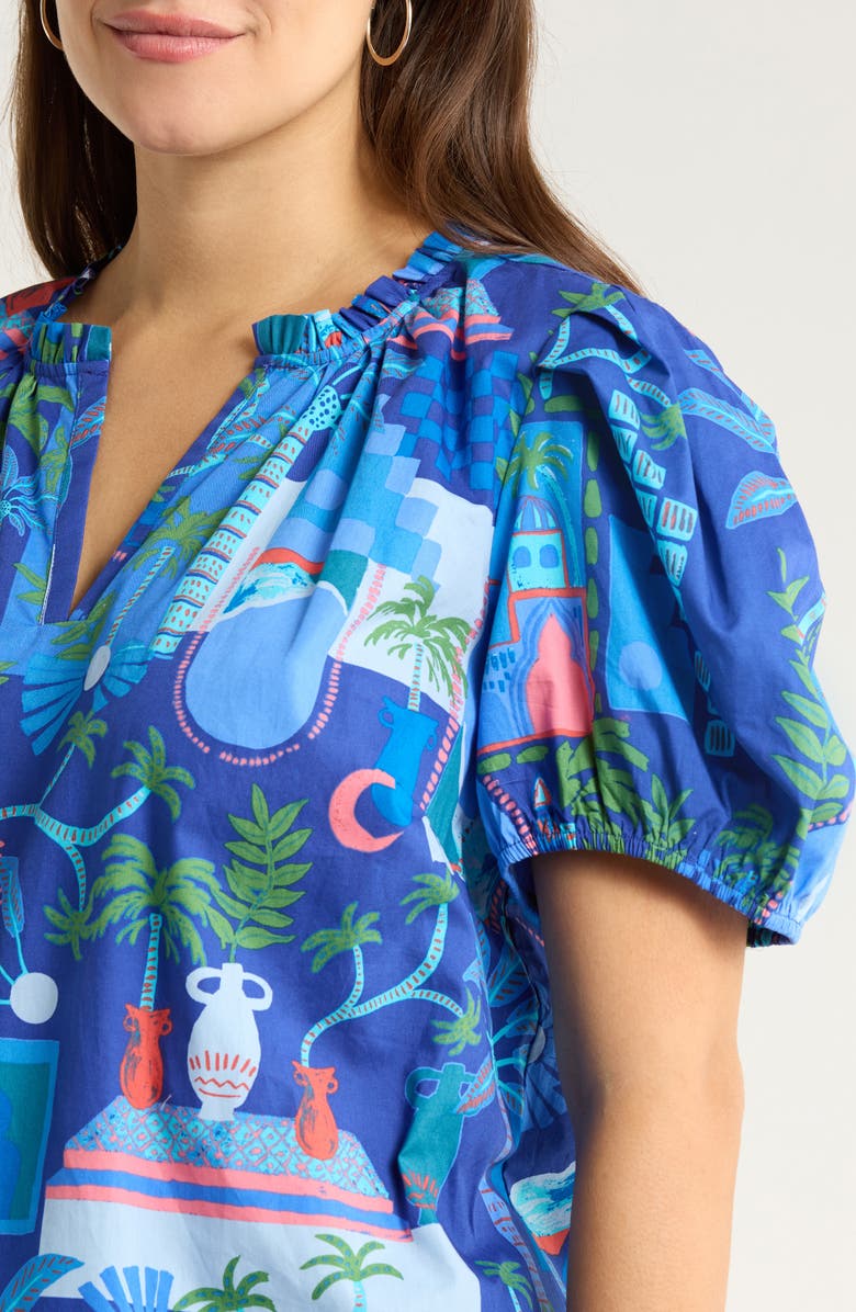 SUGARLIPS Punta Alta Puff Sleeve Cotton Top, Alternate, color, Cobalt-Combo