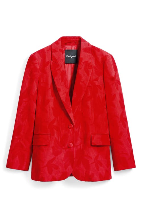 Desigual Floral Jacquard Shawl Collar Blazer In Bright Red