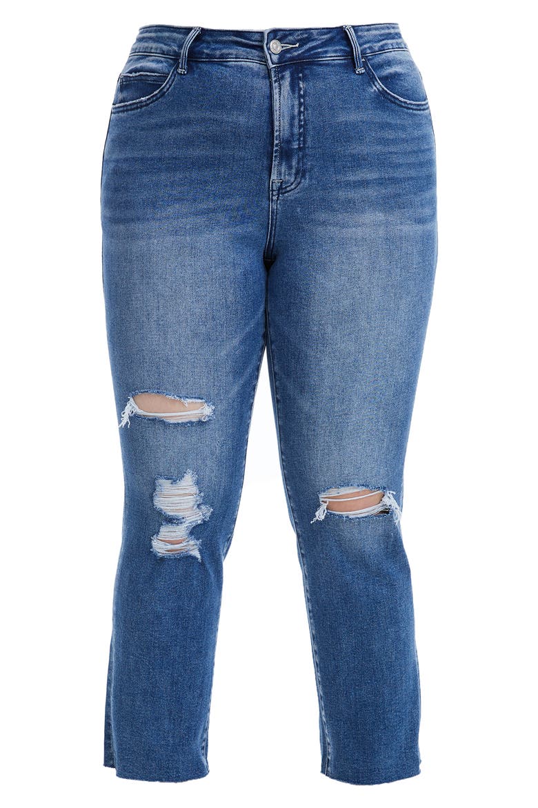 Distressed High Waist Slim Straight Leg Jeans, Alternate, color, AMY BLUE