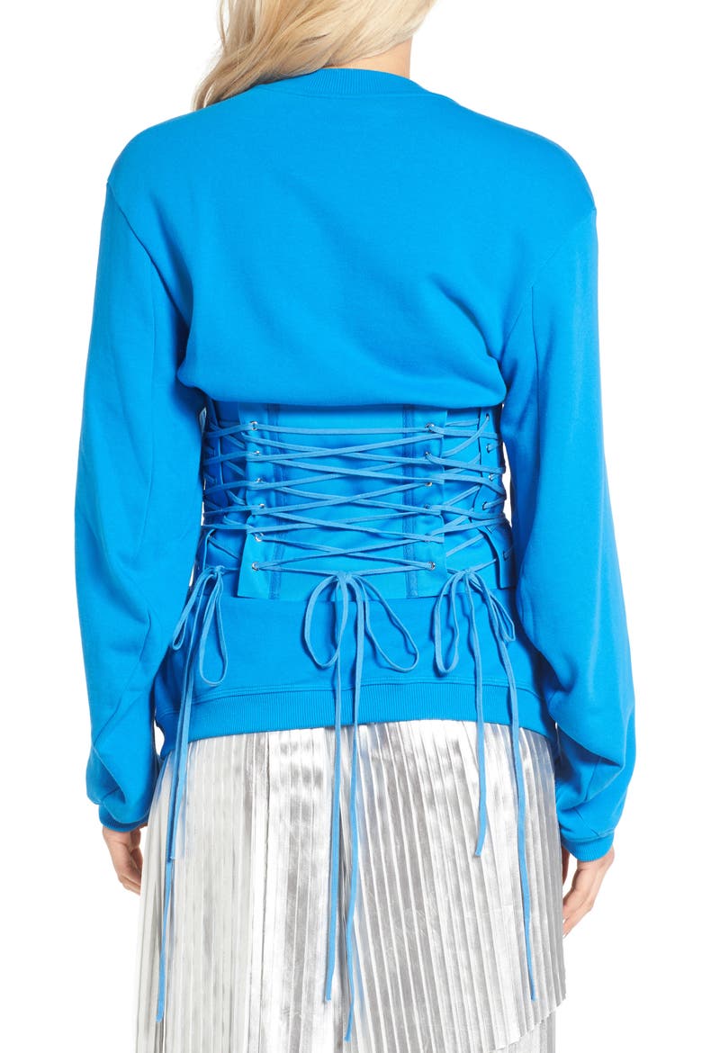 Eyelet Corset Sweatshirt, Alternate, color, BLUE