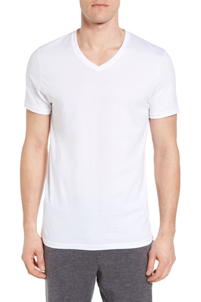 4-Pack Trim Fit Supima® Cotton V-Neck T-Shirts, Main, color, WHITE