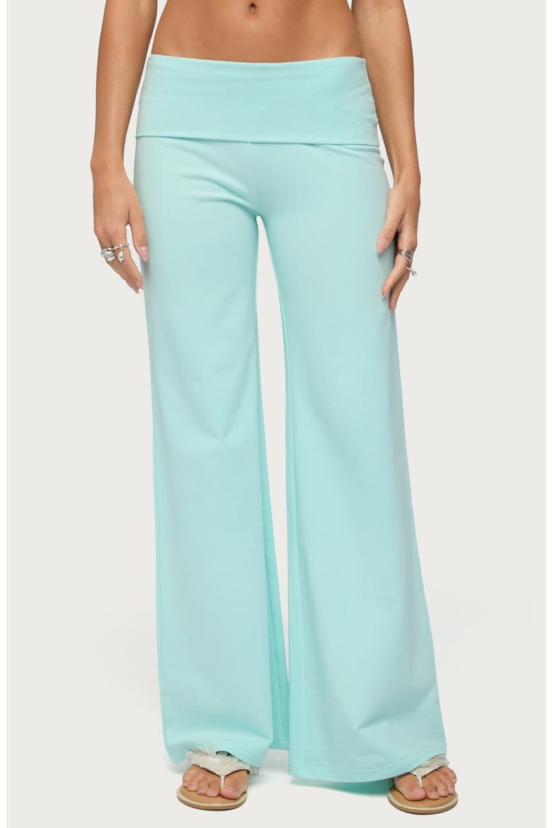 Wide Leg Foldover Pants, Main, color, TURQUOISE