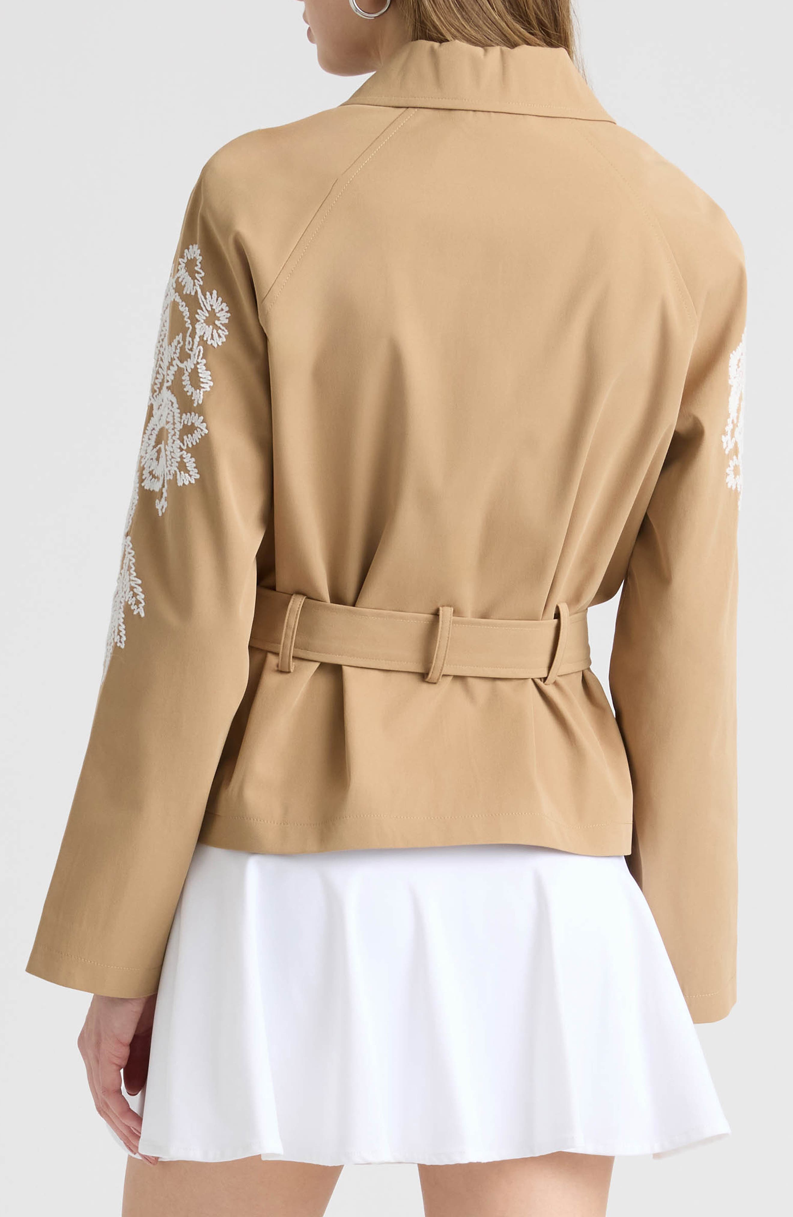 Embroidered Belted Crop Trench Coat - image 2