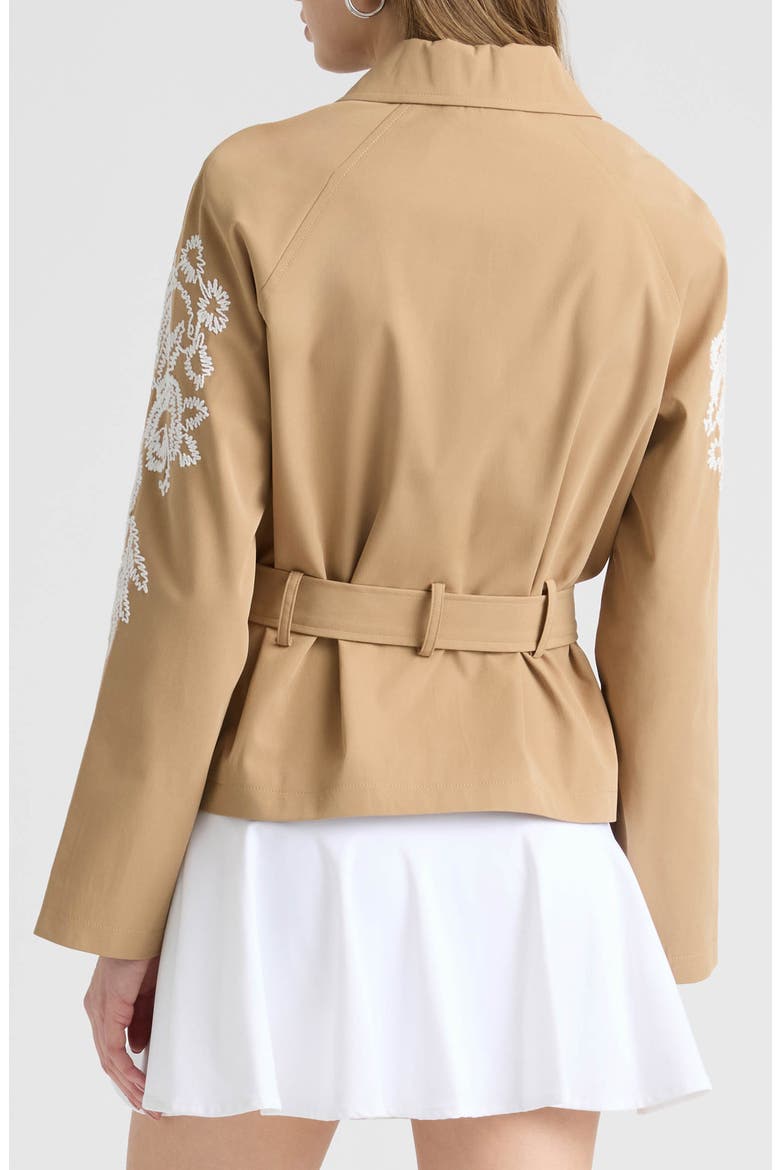 Embroidered Belted Crop Trench Coat, Alternate, color, BRITISH TAN