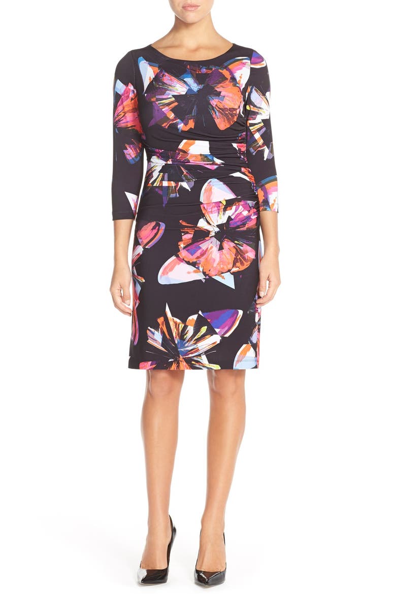 Butterfly Print Jersey Sheath Dress, Alternate, color, BLACK/ MAGENTA