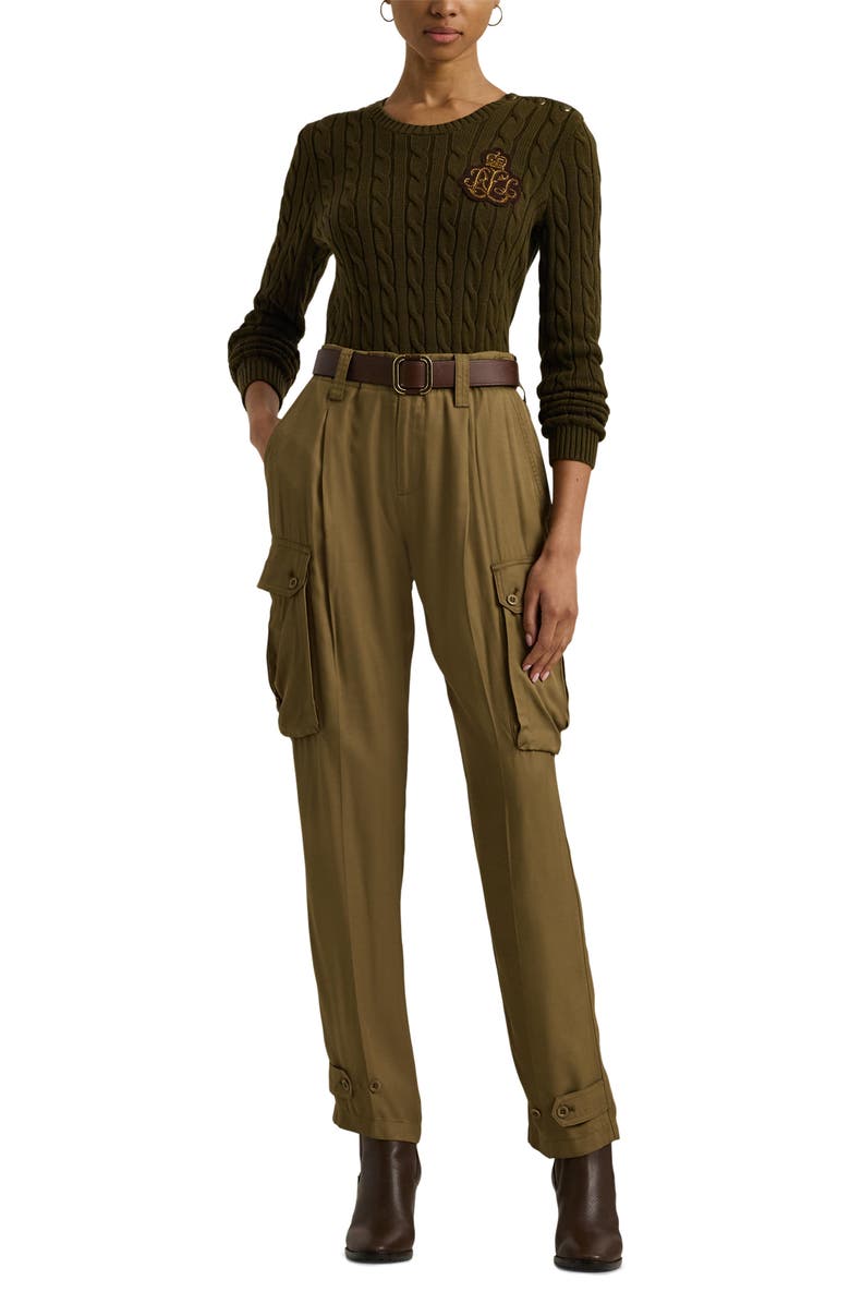 Lauren Ralph Lauren Twill Cargo Pants, Alternate, color, Honey Tan