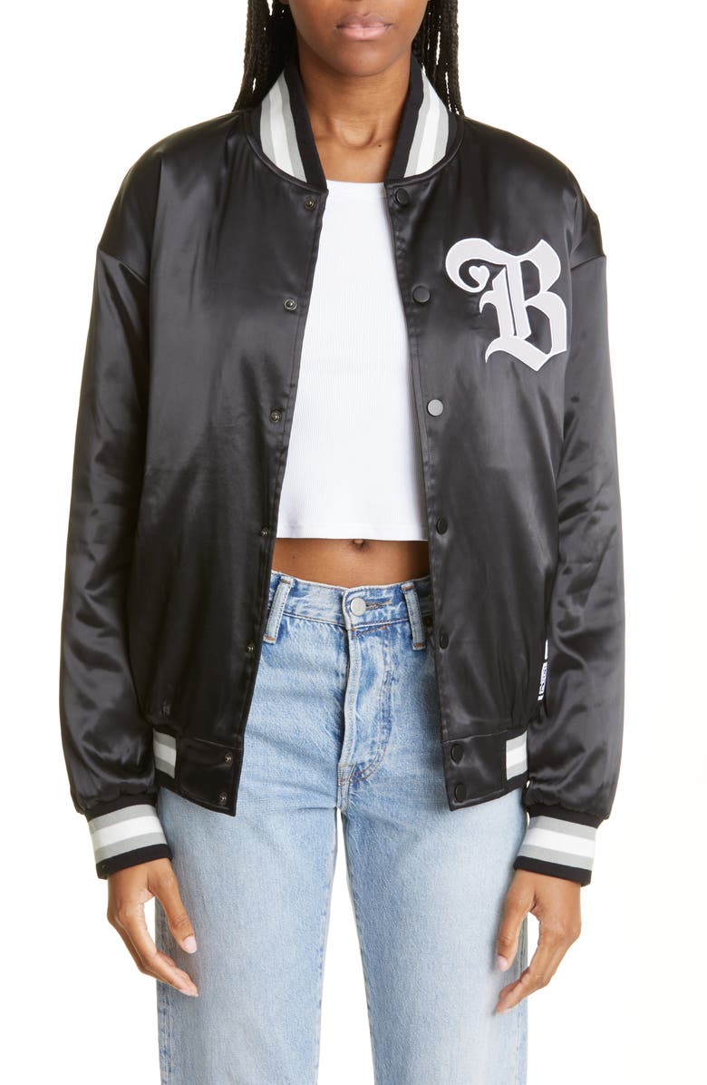Bella Doña Love Satin Bomber Jacket, Main, color, 