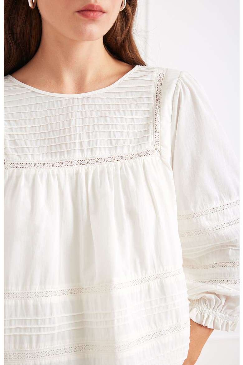 Dawn Lace Inset Cotton Blouse, Alternate, color, Off White