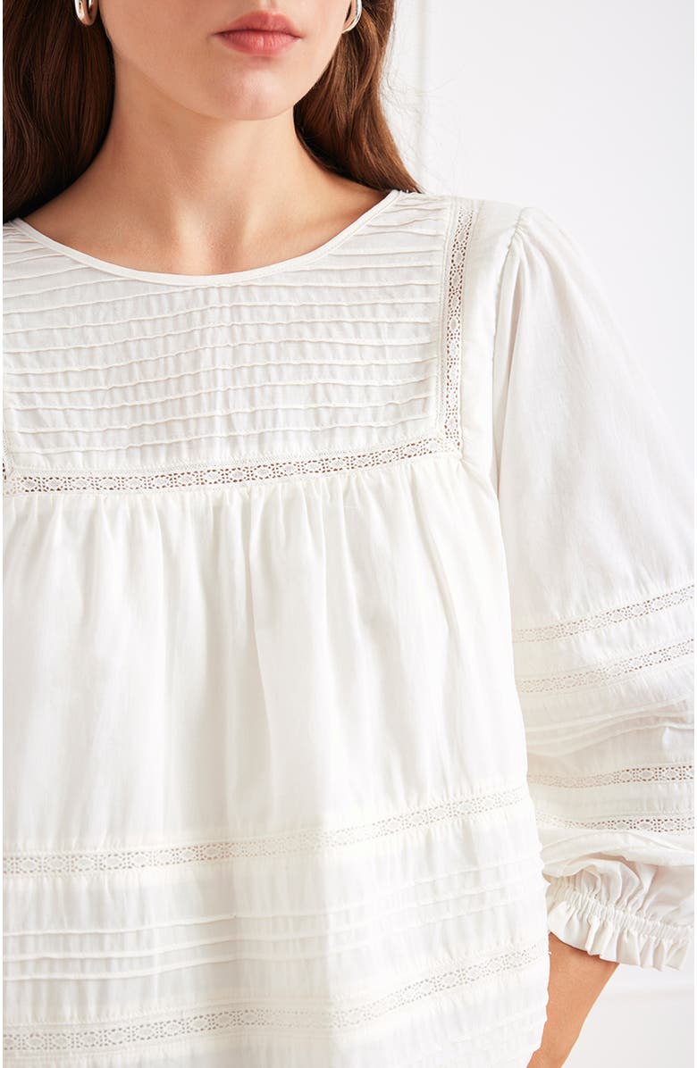 Paneros Clothing Dawn Lace Inset Cotton Blouse, Alternate, color, Off White