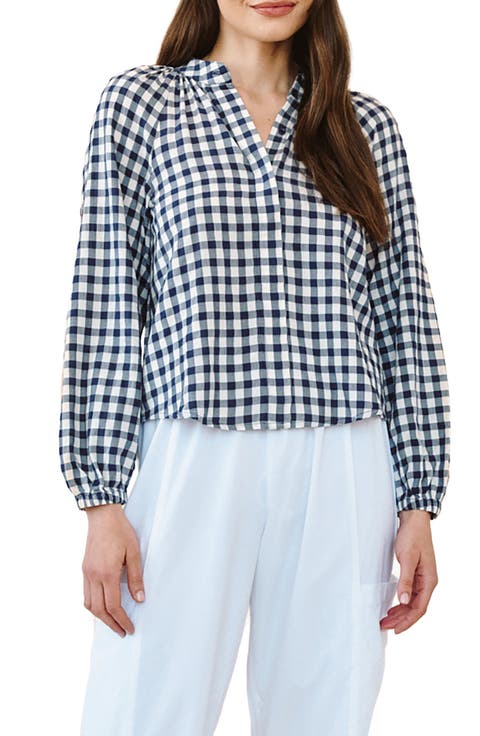 Gingham Long Sleeve Popover Top