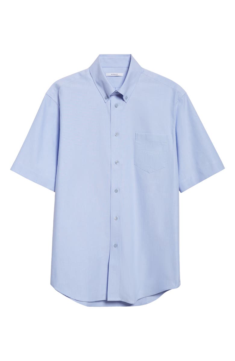 Givenchy Short Sleeve Cotton Oxford Button-Down Shirt, Main, color, Baby Blue
