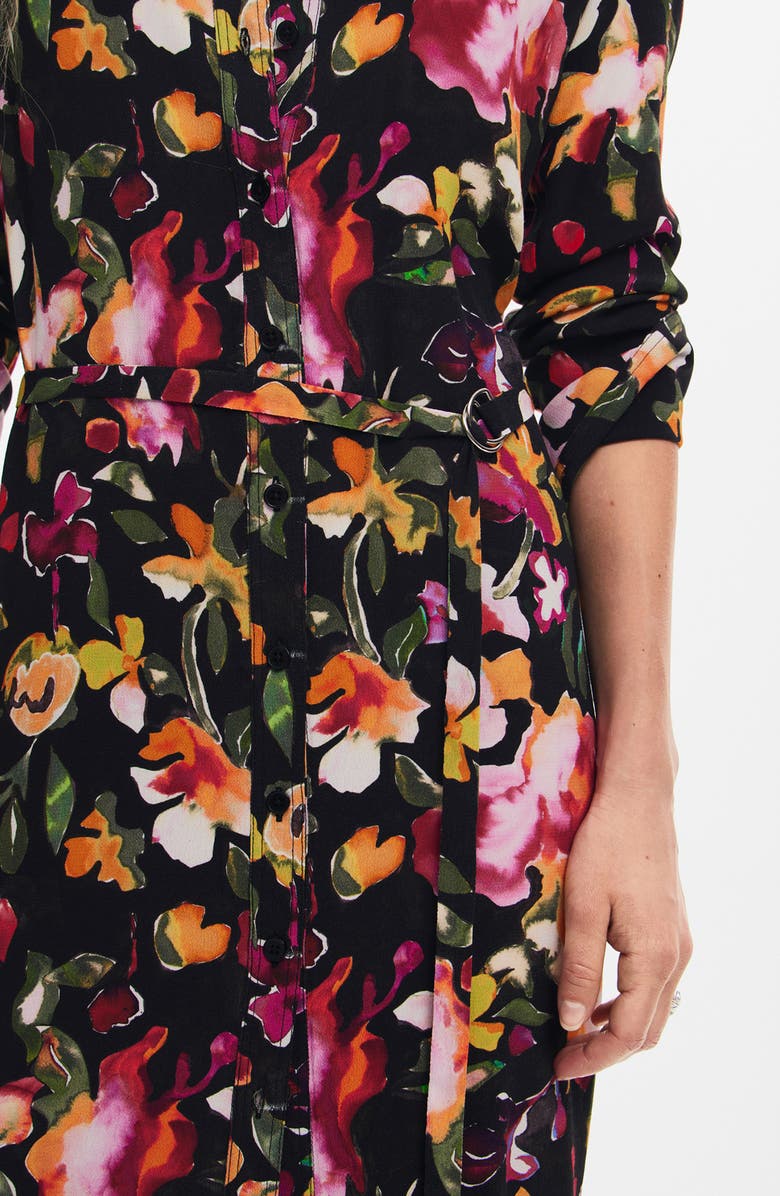 Desigual Floral Long Sleeve Maxi Shirtdress, Alternate, color,