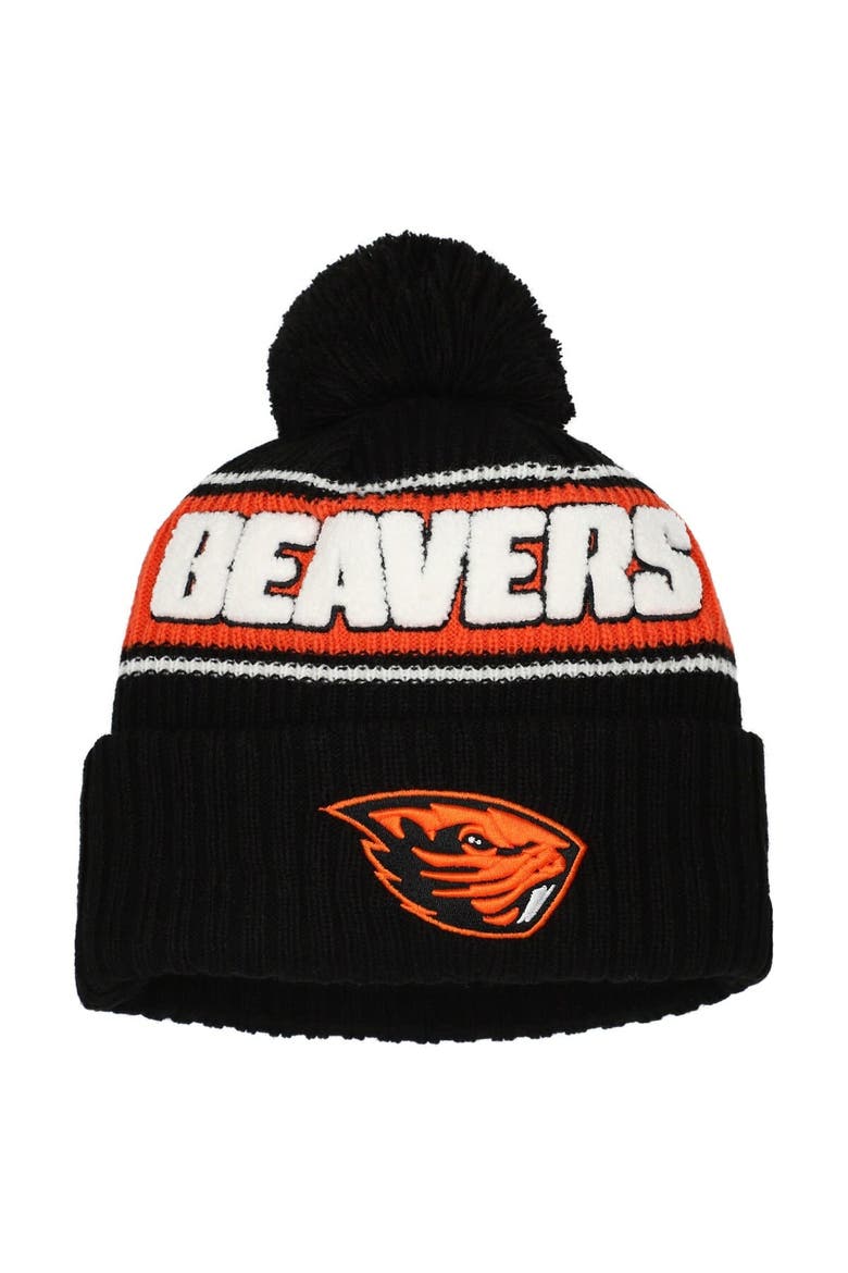 Men's New Era Black Oregon State Beavers Bold Cuffed Knit Hat with Pom, Main, color, Black