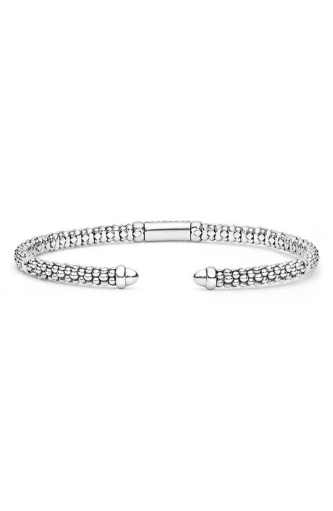 Signature Caviar Sterling Silver & 14k Gold Diamond Cuff Bracelet