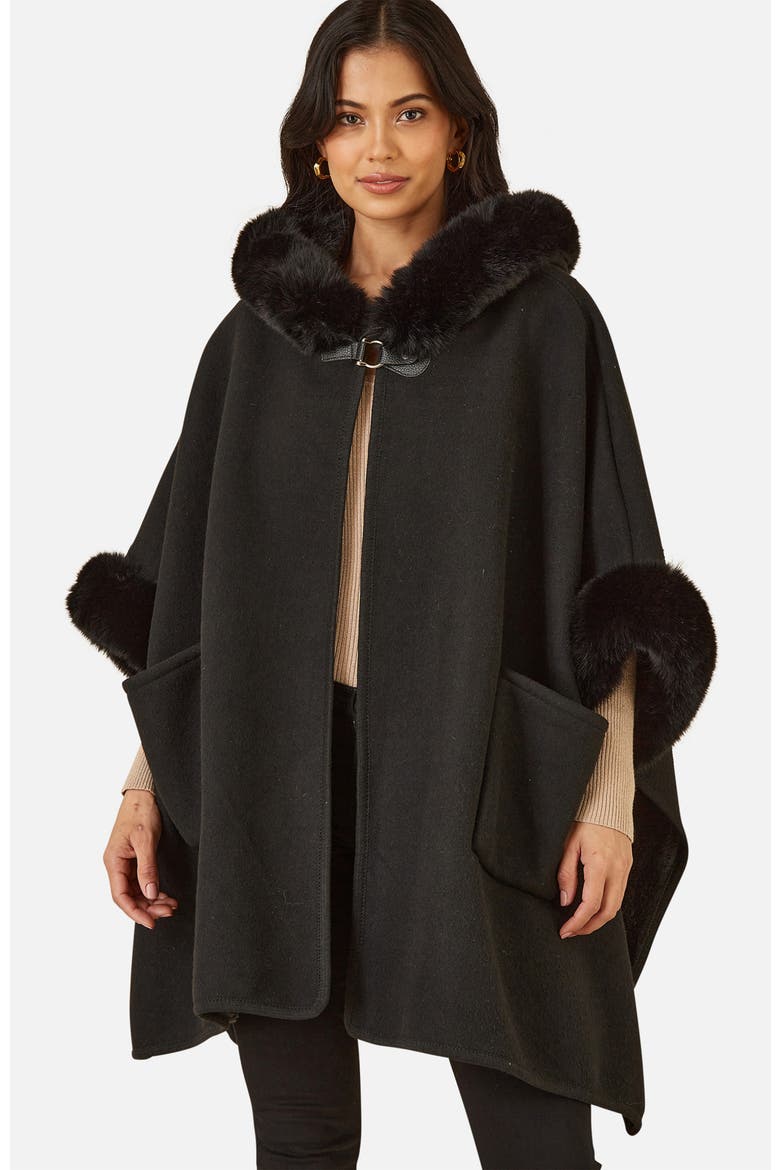 Hooded Fur Cape Jacket, Main, color, Black
