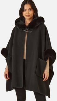 Yumi Hooded Fur Cape Jacket