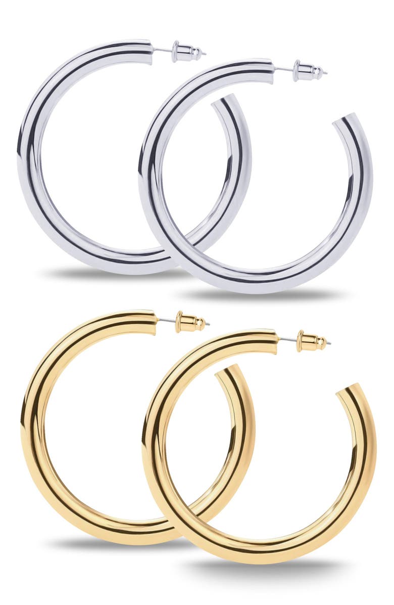 ES JEWELRY Set of 2 50mm Hoop Earrings, Alternate, color, Yellow And White Gold
