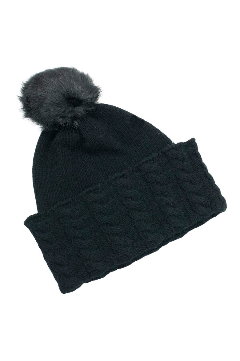 Faux Pom Beanie, Main, color, BLACK