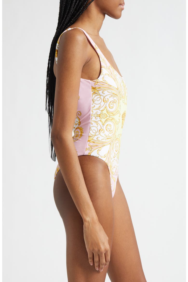 Medusa Barocco Print One-Piece Swimsuit, Alternate, color, PALE YELLOW ROSE QUARTZ
