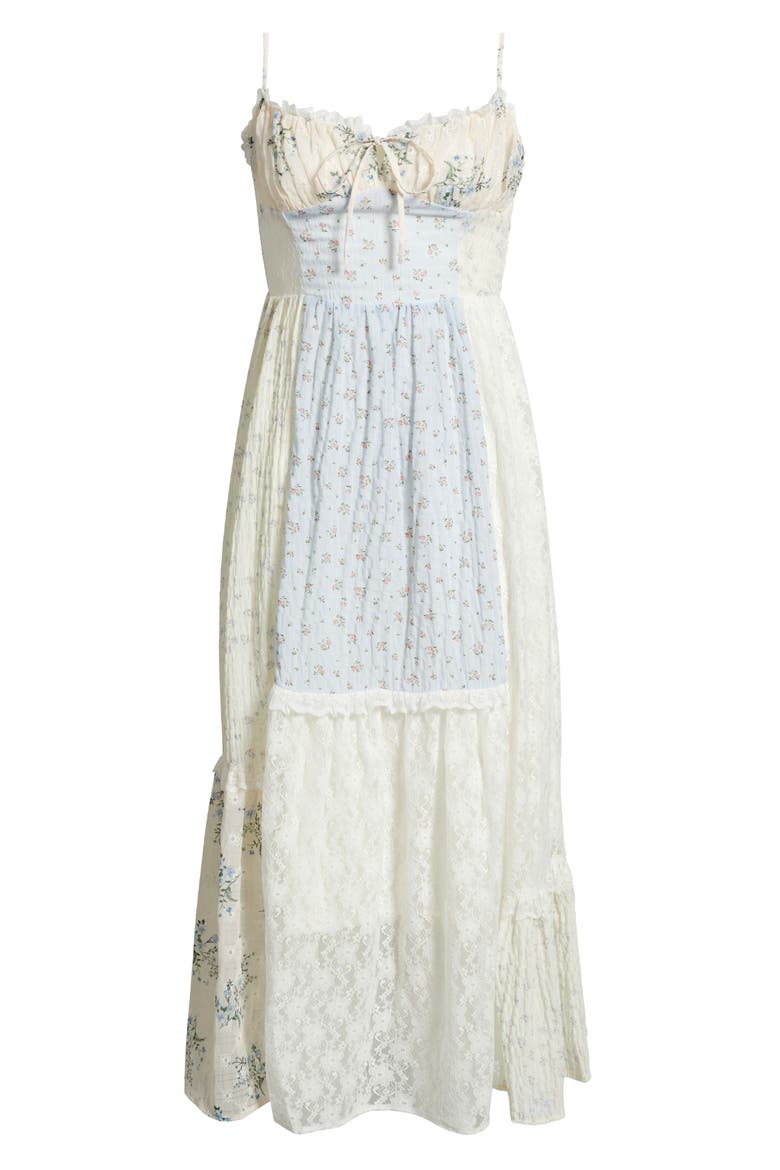 Sweetheart Neck Patchwork Midi Dress, Alternate, color, BLUE PATCHWORK