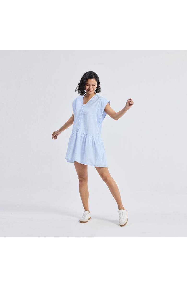 Reistor Oversized V neck Short Dress with Frayed Sleeves, Alternate, color, Blue