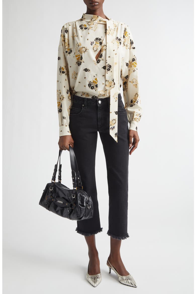 Fendry Floral Cutout Stretch Silk Top, Alternate, color, ECRU