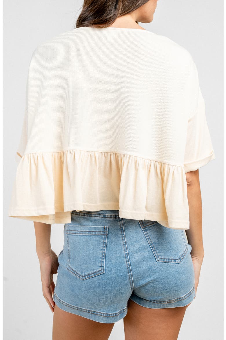 Ruffled Button Up Knit Top, Alternate, color, CREAM