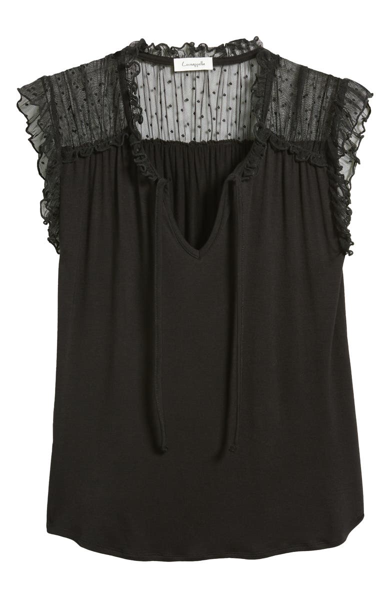 Loveappella Point d'Esprit Ruffle Knit Top, Alternate, color, Black