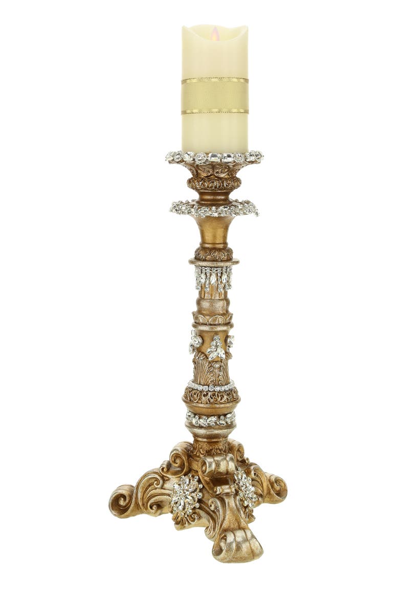 Jeweled Pillar Candleholrder, Small, Main, color, Gold