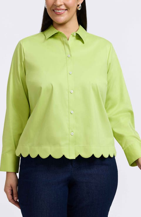 Scarlett Scallop Hem Button-Up Shirt (Plus)