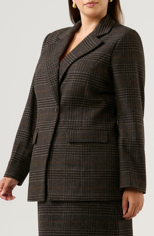 Estelle Noel Check Double Breasted Blazer In Brown