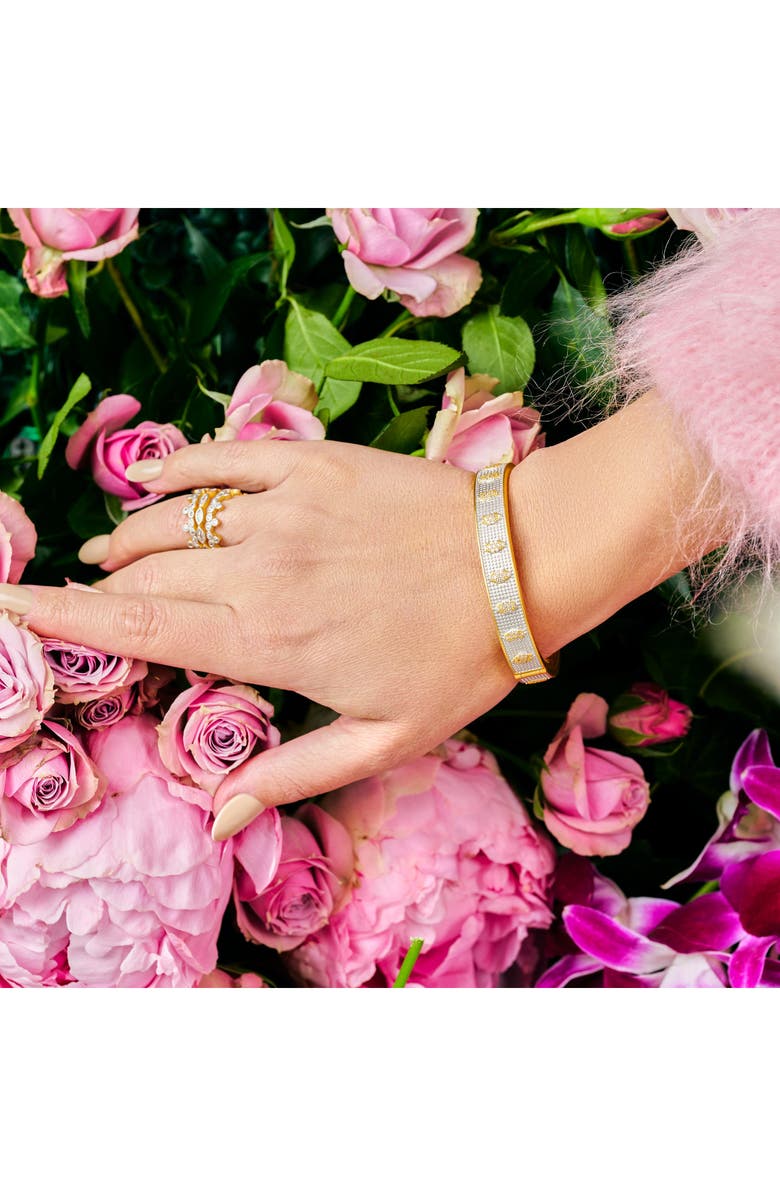 FREIDA ROTHMAN Blossoming Pavé Crystal Hinge Bangle, Alternate, color, Gold And Silver
