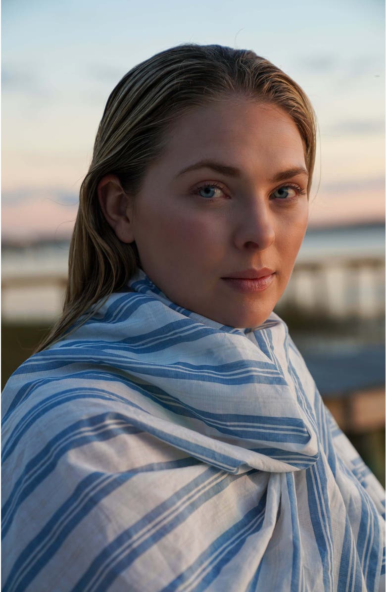 Ansea The Gauze Sarong, Alternate, color, Blue Stripe