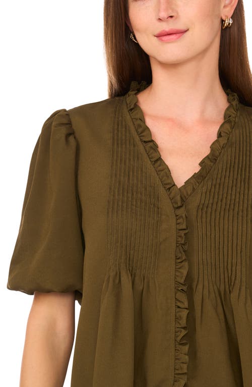 Parker Ruffle Pintuck Buttoned Shirt In Green