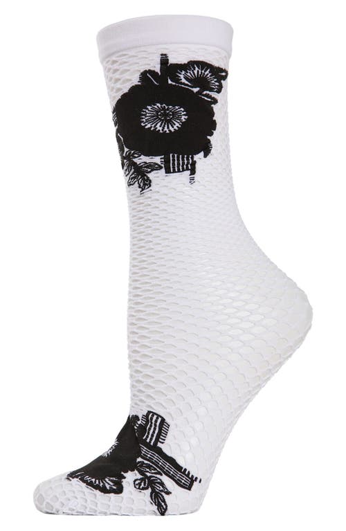Natori Women's Floral Appliqué Net Crew Socks