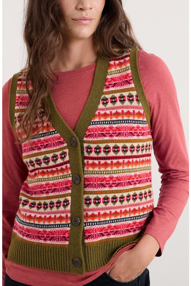 Percella Cove Fair Isle Merino Wool Blend Button-Up Sweater Vest, Alternate, color, KNIT SCILLIA ARAN MULTI